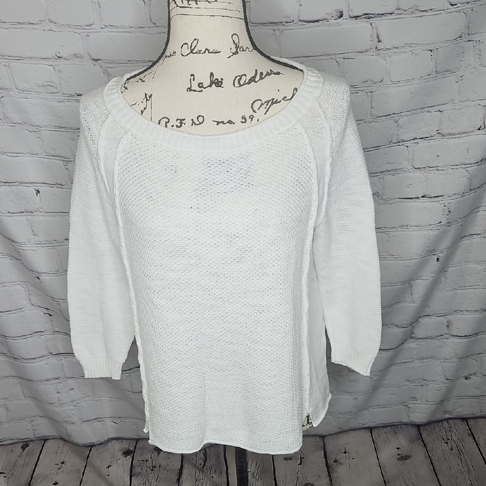 Michael Stars 3/4 Sleeve Open Weave Knit Sweater in Cream Size XS/S